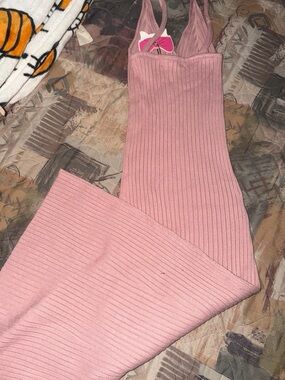 Ribbed Pink Knit Midi Dress